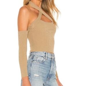 Revolve NBD Eva Off Shoulder Ribbed Top Taupe Size Large New with Tag